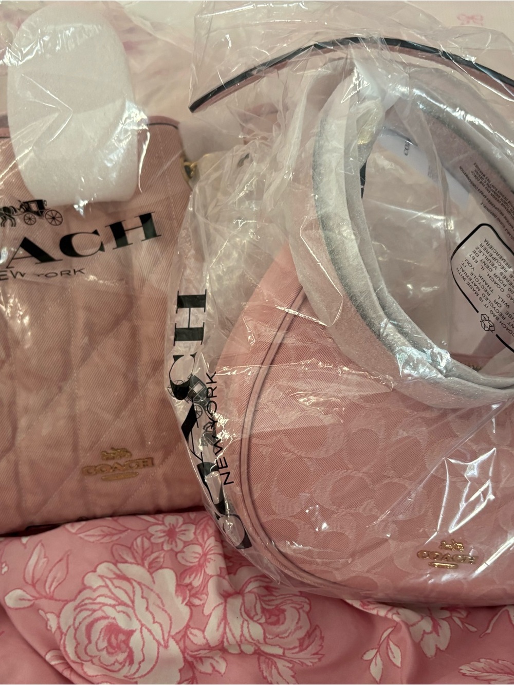 Coach Pink Denim Evelyn and Emily Gold Logo Bags